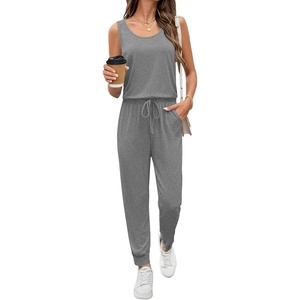 image:imageEkouaer Jumpsuits for Women Casual Sleeveless 2026 Summer Romper Dressy Vacation One Piece Outfits Fashion Travel ClothesMedium Grey