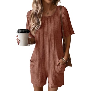 image:imageEkouaer Rompers for Women Casual Ribbed Short Sleeve TShirt Tee Romper Summer Outfits with Pockets 2026Orange