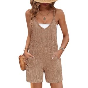 image:imageEkouaer Rompers for Women Summer Casual Sleeveless Strap Maternity Jumpsuit Vacation Shorts Overalls with PocketsBrown