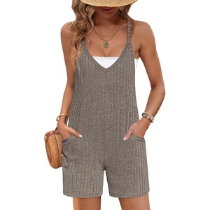 image:imageEkouaer Rompers for Women Summer Casual Sleeveless Strap Maternity Jumpsuit Vacation Shorts Overalls with PocketsCoffee Brown