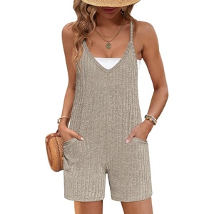 image:imageEkouaer Rompers for Women Summer Casual Sleeveless Strap Maternity Jumpsuit Vacation Shorts Overalls with PocketsKhaki
