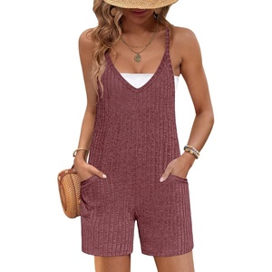 image:imageEkouaer Rompers for Women Summer Casual Sleeveless Strap Maternity Jumpsuit Vacation Shorts Overalls with PocketsRed