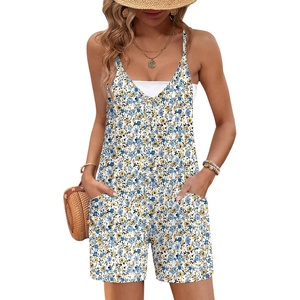 image:imageEkouaer Rompers for Women Summer Casual Sleeveless Strap Maternity Jumpsuit Vacation Shorts Overalls with PocketsWhite Floral Print