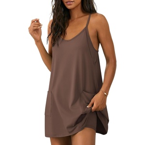 image:imageEkouaer Womens Athletic Romper Dress Summer Tennis Active Sports Mini Dresses Built in Shorts Travel Vacation Outfits SXXLBrown