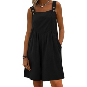 image:imageEkouaer Womens Overalls Summer Rompers Sleeveless Short Jumpsuits Casual Beach Vacation Outfits with PocketsBlack