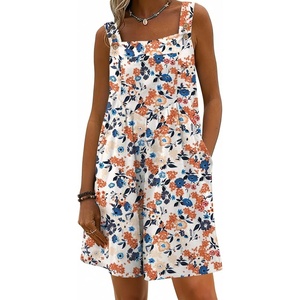 image:imageEkouaer Womens Overalls Summer Rompers Sleeveless Short Jumpsuits Casual Beach Vacation Outfits with PocketsFloral Orange