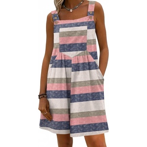 image:imageEkouaer Womens Overalls Summer Rompers Sleeveless Short Jumpsuits Casual Beach Vacation Outfits with PocketsPink Stripe