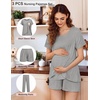 image:imageEkouaer 3 PCS Maternity Nursing Pajamas Set Postpartum Breastfeeding Short Sleeve Shirts Pregnancy Shorts amp Pants Pjs SXXLLight Grey