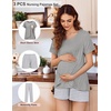 image:imageEkouaer 3 PCS Maternity Nursing Pajamas Set Postpartum Breastfeeding Short Sleeve Shirts Pregnancy Shorts amp Pants Pjs SXXLLight Grey Stripe