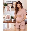 image:imageEkouaer 3 PCS Maternity Nursing Pajamas Set Postpartum Breastfeeding Short Sleeve Shirts Pregnancy Shorts amp Pants Pjs SXXLPink