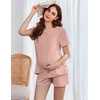 image:imageEkouaer 3 PCS Maternity Nursing Pajamas Set Postpartum Breastfeeding Short Sleeve Shirts Pregnancy Shorts amp Pants Pjs SXXLPink