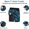 image:imageEkouaer Mens 7 Swim Trunks Swimwear Zip Pockets Beach Board Shorts Bathing Suits with Mesh LiningZ Black Blue Leaf