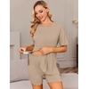 image:imageEkouaer Women Maternity Sets 2 Piece Outfits Summer T Shirts and Biker Shorts Set Pregnancy LoungewearKhaki