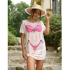 image:imageEkouaer Womens Bikini Shirt Cover Up Short Sleeve Cute Bikini Print CoverUp Baggy T Shirt Dress Fun WearAhot Pink