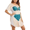 image:imageEkouaer Womens Bikini Shirt Cover Up Short Sleeve Cute Bikini Print CoverUp Baggy T Shirt Dress Fun WearCyan Flower
