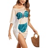 image:imageEkouaer Womens Bikini Shirt Cover Up Short Sleeve Cute Bikini Print CoverUp Baggy T Shirt Dress Fun WearCyan Flower