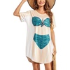 image:imageEkouaer Womens Bikini Shirt Cover Up Short Sleeve Cute Bikini Print CoverUp Baggy T Shirt Dress Fun WearCyan Flower