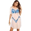 image:imageEkouaer Womens Bikini Shirt Cover Up Short Sleeve Cute Bikini Print CoverUp Baggy T Shirt Dress Fun WearFloral Tropical Blue