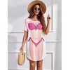 image:imageEkouaer Womens Bikini Shirt Cover Up Short Sleeve Cute Bikini Print CoverUp Baggy T Shirt Dress Fun WearHot Pink Leopard