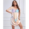 image:imageEkouaer Womens Bikini Shirt Cover Up Short Sleeve Cute Bikini Print CoverUp Baggy T Shirt Dress Fun WearMermaid Shiny