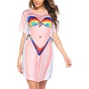 image:imageEkouaer Womens Bikini Shirt Cover Up Short Sleeve Cute Bikini Print CoverUp Baggy T Shirt Dress Fun WearTie Dye