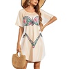 image:imageEkouaer Womens Bikini Shirt Cover Up Short Sleeve Cute Bikini Print CoverUp Baggy T Shirt Dress Fun WearTropical Floral