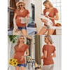 image:imageEkouaer Womens Maternity Shirts 3 Packs Nursing Tops Flying Short Sleeve Breastfeeding Tees Side Ruched Pregnancy ClothesCaramel  Grey  Wine Red3pcs