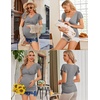 image:imageEkouaer Womens Maternity Shirts 3 Packs Nursing Tops Flying Short Sleeve Breastfeeding Tees Side Ruched Pregnancy ClothesLake Blue  Grey  Black3pcs
