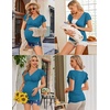 image:imageEkouaer Womens Maternity Shirts 3 Packs Nursing Tops Flying Short Sleeve Breastfeeding Tees Side Ruched Pregnancy ClothesLake Blue  Grey  Black3pcs