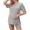 image:imageEkouaer Women Maternity Sets 2 Piece Outfits Summer T Shirts and Biker Shorts Set Pregnancy LoungewearLight Grey