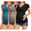 image:imageEkouaer Womens Maternity Shirts 3 Packs Nursing Tops Flying Short Sleeve Breastfeeding Tees Side Ruched Pregnancy ClothesLake Blue  Grey  Black3pcs