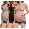 image:imageEkouaer Womens Maternity Shirts 3 Packs Nursing Tops Flying Short Sleeve Breastfeeding Tees Side Ruched Pregnancy ClothesLight Grey  Black  Pink3pcs