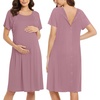 image:imageEkouaer Womens NursingDeliveryLaborHospital Nightdress Short Sleeve Maternity Nightgown with Button SXXLLight Purple2