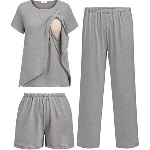 image:imageEkouaer 3 PCS Maternity Nursing Pajamas Set Postpartum Breastfeeding Short Sleeve Shirts Pregnancy Shorts amp Pants Pjs SXXLLight Grey