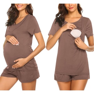 image:imageEkouaer Maternity Pajamas Nursing Pjs for Breastfeeding Shirt and Adjustable Maternity Short Postpartum SleepwearBrown