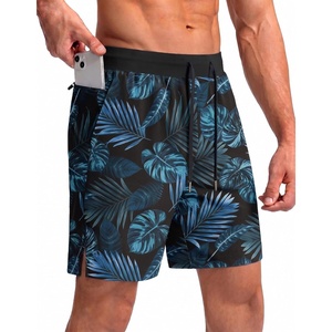 image:imageEkouaer Mens 7 Swim Trunks Swimwear Zip Pockets Beach Board Shorts Bathing Suits with Mesh LiningZ Black Blue Leaf