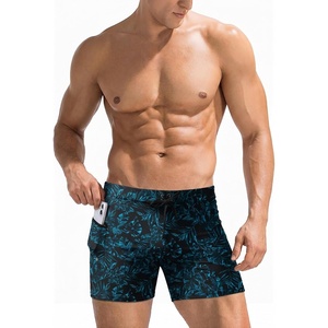 image:imageEkouaer Mens Tight Swim Trunks Quick Dry Swim Briefs 5 Sexy Swimwear Zip Pockets Bathing Suit with Mesh LiningZ Blue Leaves