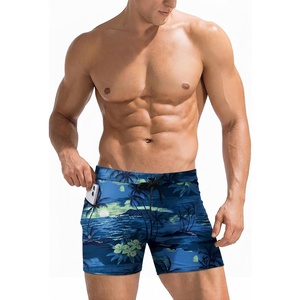 image:imageEkouaer Mens Tight Swim Trunks Quick Dry Swim Briefs 5 Sexy Swimwear Zip Pockets Bathing Suit with Mesh LiningZ Palm Tree Blue