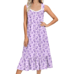 image:imageEkouaer Nightgowns for Women Long Sleeveless Night Gown Victorian Nightdress Button Sleepshirt Soft Sleepwear SXXXLDark Purple Floral