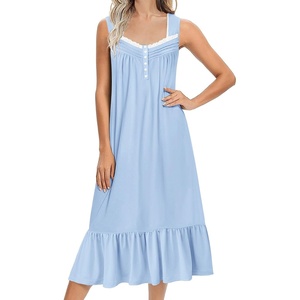 image:imageEkouaer Nightgowns for Women Long Sleeveless Night Gown Victorian Nightdress Button Sleepshirt Soft Sleepwear SXXXLLight Blue