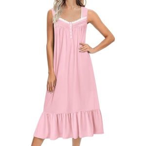 image:imageEkouaer Nightgowns for Women Long Sleeveless Night Gown Victorian Nightdress Button Sleepshirt Soft Sleepwear SXXXLPink