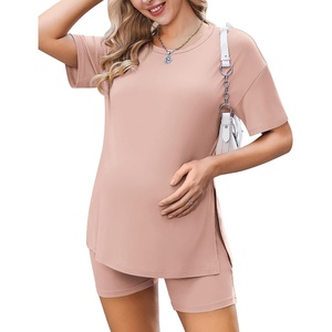 image:imageEkouaer Women Maternity Sets 2 Piece Outfits Summer T Shirts and Biker Shorts Set Pregnancy LoungewearDirty Pink