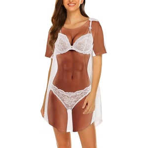 image:imageEkouaer Womens Bikini Shirt Cover Up Short Sleeve Cute Bikini Print CoverUp Baggy T Shirt Dress Fun WearBikini White