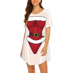 image:imageEkouaer Womens Bikini Shirt Cover Up Short Sleeve Cute Bikini Print CoverUp Baggy T Shirt Dress Fun WearChristmas 2