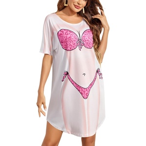 image:imageEkouaer Womens Bikini Shirt Cover Up Short Sleeve Cute Bikini Print CoverUp Baggy T Shirt Dress Fun WearHot Pink Leopard