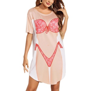 image:imageEkouaer Womens Bikini Shirt Cover Up Short Sleeve Cute Bikini Print CoverUp Baggy T Shirt Dress Fun WearLove Print