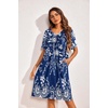 image:imageEkouaer 2 Pack House Dresses for Women with Pockets Short Sleeve Moo Moos Floral Print Mumu DressesPurple FloralEvening Blue Vines