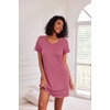 image:imageEkouaer 3 Pack Nightgowns for Women Short Sleeve Sleepshirt Button Down Nightshirt Soft Pajamas Dress Casual SleepwearBlackPeach RedCeladon Green