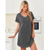 image:imageEkouaer Cotton Nightgowns for Women 3 Pack Night Gown Short Sleeve Sleepshirts V Neck Sleepwear Soft Tshirt Pajama DressBlackGreyGrey Stripes