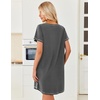 image:imageEkouaer Cotton Nightgowns for Women 3 Pack Night Gown Short Sleeve Sleepshirts V Neck Sleepwear Soft Tshirt Pajama DressBlackGreyGrey Stripes